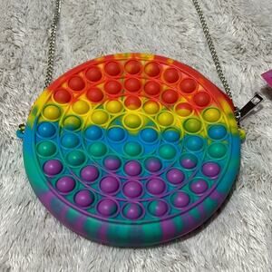 Pop Finity round crossbody purse silver chain nwt perfect fidget rainbow tie dye